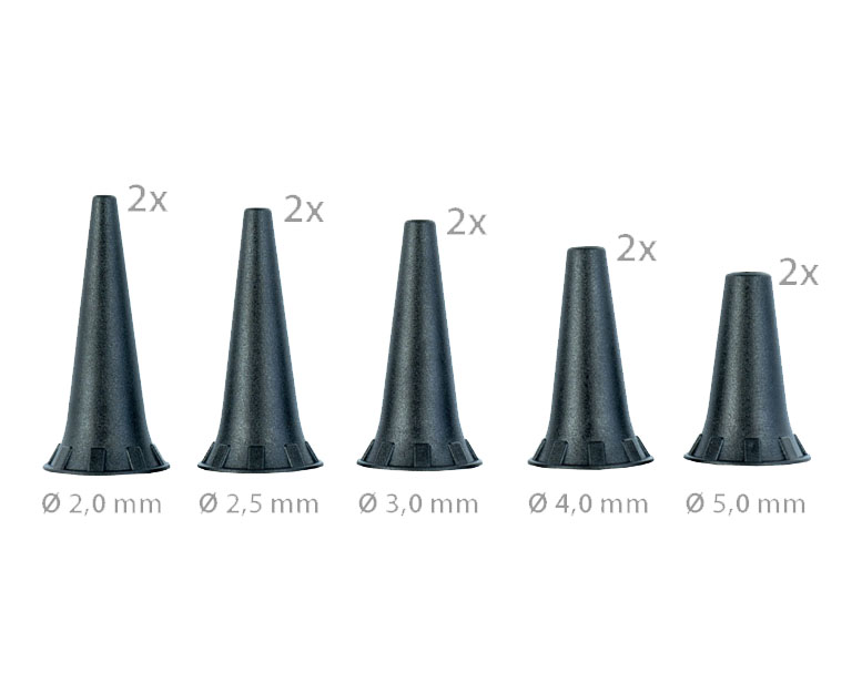 Набор воронок ушных многоразовых KaWe 2,0 / 2,5 / 3,0 / 4,0 / 5,0 мм, 10 шт.